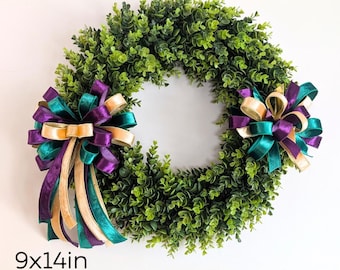 2 Sizes Mardis Gras Carnival Velvet Bow, Green/Purple/Gold Deluxe Decor for your Door, Free Shipping