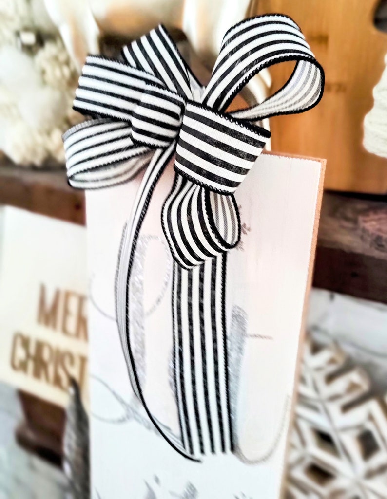 Striped Linen Wired Ribbon Bow: Black & White Decor - Etsy