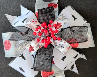 8x8in Holiday Christmas Bow Black/White and Red Holiday Decor