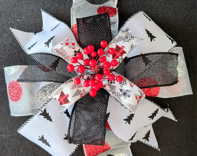 8x8in Holiday Christmas Bow Black/White and Red Holiday Decor