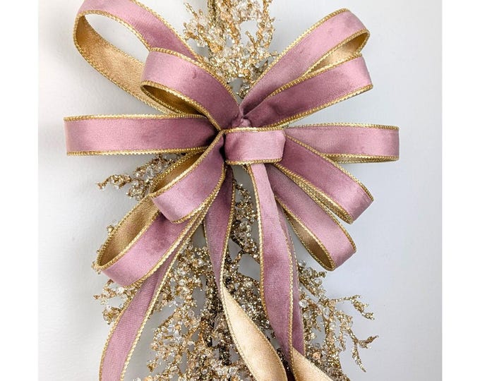 4 Sizes Mauve/Lilac + Gold Velvet Christmas Tree Topper Bows, Wreath Bow,  and Accent Holiday Decorations