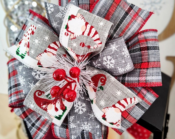 Gnome  Bow (Elf Bow) Handmade Holiday Christmas Bow use as a Wreath Bow, Lantern Bow, Ready to Ship!