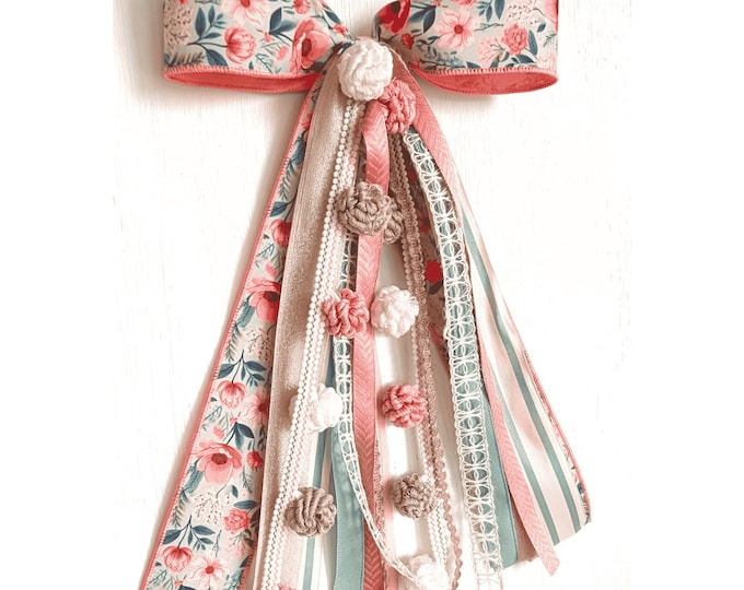 DeLuxe Chic Floral Spring Summer Ribbon Trim Bundle Wreath Bow: Blush Pink, Sage, Cream