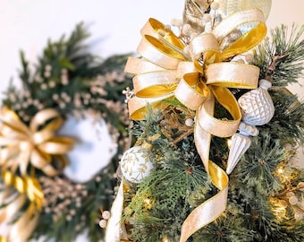 4 Sizes: Gold Tree Topper Bow. Wreath Bow, Lantern/Accent Bows Christmas Decorations