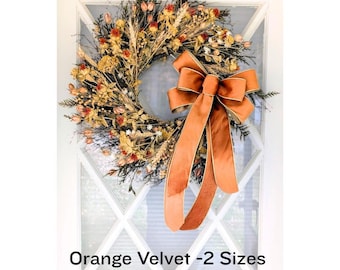 2 Sizes Pumpkin Orange and Gold Velvet Bow Fall / Autumn Thanksgiving Home Decor Wreath Bow, Lantern Bow