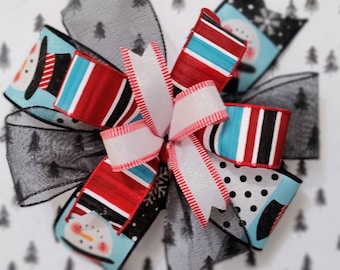 Snowman Christmas Bow 8x8in Christmas Blue Red