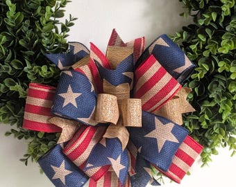 4th of July Wreath Bow Red/Blue/Gold 10x10in Large Round