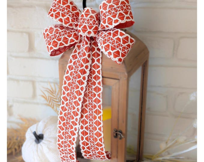 Burnt Orange and Cream Layered Lace Fall Autumn Halloween Thanksgiving Wreath Lantern Bow