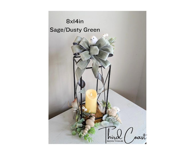 8x14in Sage/Dusty Green Velvet with Satin finish Pastel Candy Christmas Wreath Lantern Bow