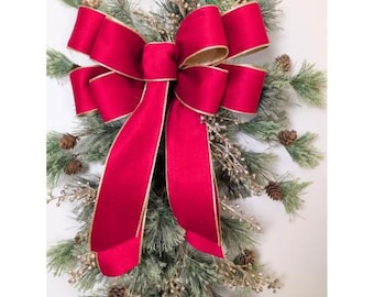 3 Lengths, 12in Wide Red Velvet Christmas Tree Topper, Wreath Bow, Decoration