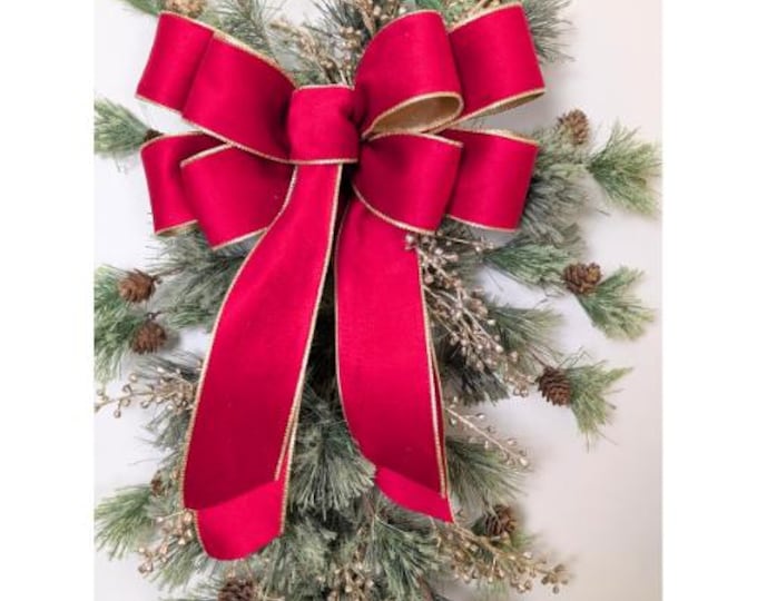 3 Lengths, 12in Wide Red Velvet Christmas Tree Topper, Wreath Bow, Decoration