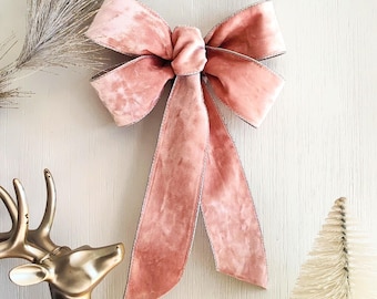 Pink Velvet Christmas Bow: Silver Lining, Wired Edges (9x16-40in)