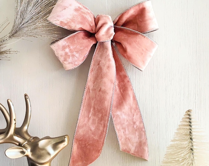 DeLUXE Large 9x16-40in Soft Pink Velvet Christmas / Holiday Bow with Silver Lining, Wired Edges, Free Shipping! Candy Christmas Whimsical