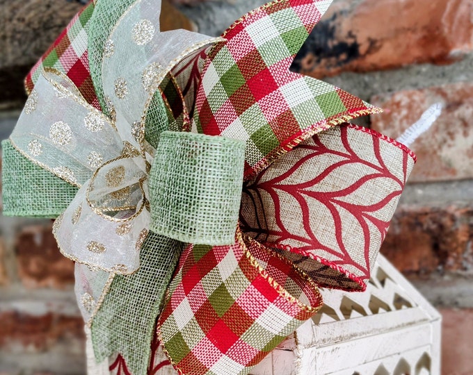 8x8 Gift Bow Handmade Holiday Christmas Bow use as a Wreath Bow, Lantern Bow, Ready to Ship!