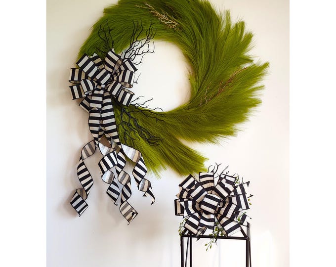 Free Shipping! 2 Sizes Halloween Black and White Striped Bow Great Wreath Bow/Lantern Bow Halloween Decoration