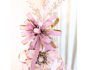 Lilac Velvet Wreath Bow with Gold Lining: 4 Sizes Christmas Tree Topper and Accent Bows