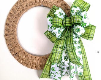 9x14 Shamrock and Plaid St. Patrick's Day Wreath Bow Decor for Lanterns, St Patty's Day Front Door
