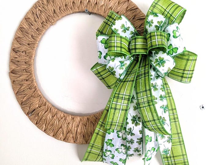 9x14 Shamrock and Plaid St. Patrick's Day Wreath Bow Decor for Lanterns, St Patty's Day Front Door