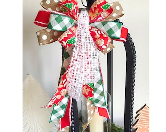 Gingerbread Christmas Bow: Multi-Ribbon Whimsical Holiday Decor