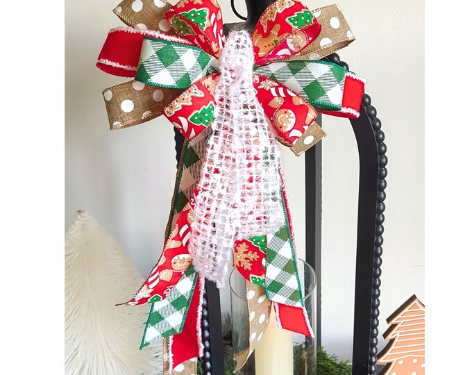Gingerbread Christmas Bow: Multi-Ribbon Whimsical Holiday Decor