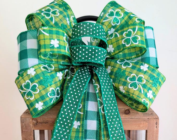 St Patrick's Day Shamrock Green Wreath Bow Wired Ribbon