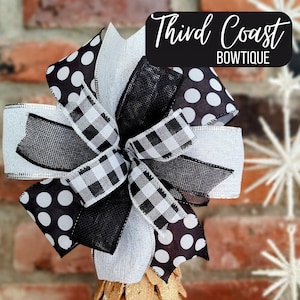 8x8 Black and White Modern Christmas Bow Handmade Holiday Christmas Bow for Gifts, Wreath, Small Tree, Lantern Bow,  Ready to Ship!