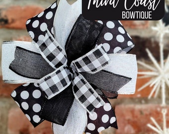 8x8 Black and White Modern Christmas Bow Handmade Holiday Christmas Bow for Gifts, Wreath, Small Tree, Lantern Bow,  Ready to Ship!