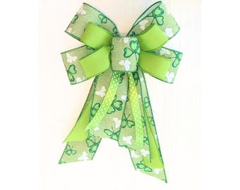 Lime Kelly Emerald Green Shamrocks Patty's Day Wreathy Bow, Free Shipping