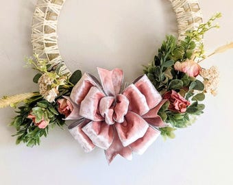 Pink Velvet Bow for Wreath or Lantern: 8x8in Wired Ribbon