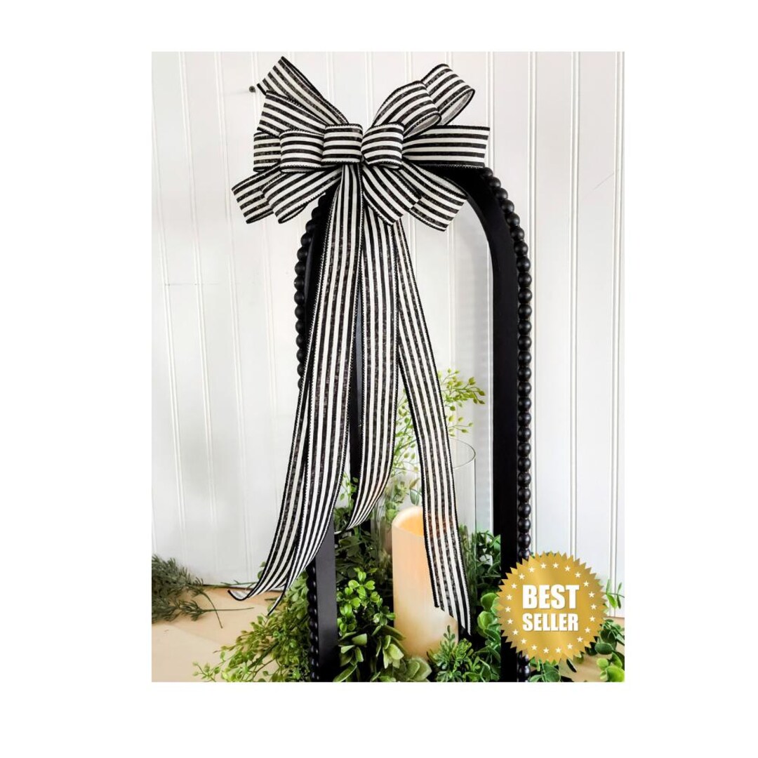 Striped Linen Wired Ribbon Bow: Black & White Decor - Etsy