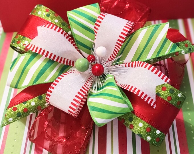 8x8 Gift Bow + Extra Ribbon for Wrapping Handmade Holiday Christmas Bow Wreath Bow, Lantern Bow, Ready to Ship!