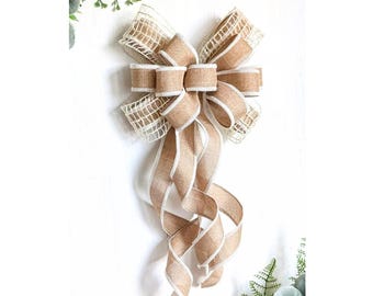 Neutral Linen Wreath Bow: Beige, Cream, Tan Spring Summer Decor