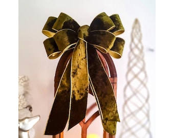 12in Wide Olive Green Velvet Christmas Tree Topper, Wreath, Centerpiece Decoration