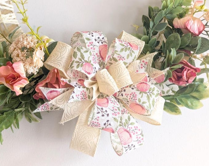 8x8 Pretty with Pinks Round Floral Wreath Bow, Free Shipping