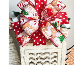 8x8n Gingerbread Bow - Multi-Ribbon Christmas Wreath / Lantern Bow with FREE SHIPPING! Candy Christmas Whimsical