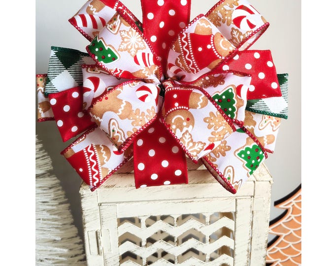 8x8n Gingerbread Bow - Multi-Ribbon Christmas Wreath / Lantern Bow with FREE SHIPPING! Candy Christmas Whimsical