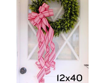 12x40in XL Red and White Striped Wreath Bow - Valentine's