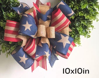 4th of July Wreath Bow Red/Blue/Gold 10x10 Round