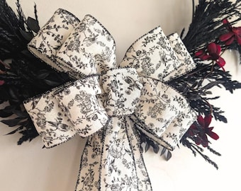 9x16in-30in Tails Black / White Chinoiserie Print Floral Spring/Summer Wreath Bow, Lantern Bow with Free Shipping!
