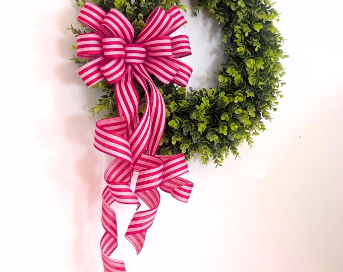 10x22 Red and Pink Stripes Valentine's Wreath Bow Front Door Decor, Free Shipping