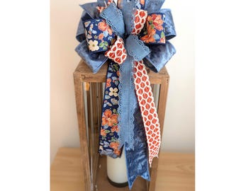 Spring Summer Wreath Bow Multi-ribbon Blue Floral