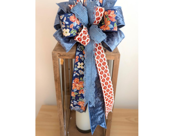 Spring Summer Wreath Bow Multi-ribbon Blue Floral