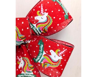 Unicorn Christmas Holiday Decorations Bows for Wreath/Lantern, or Gift Bow