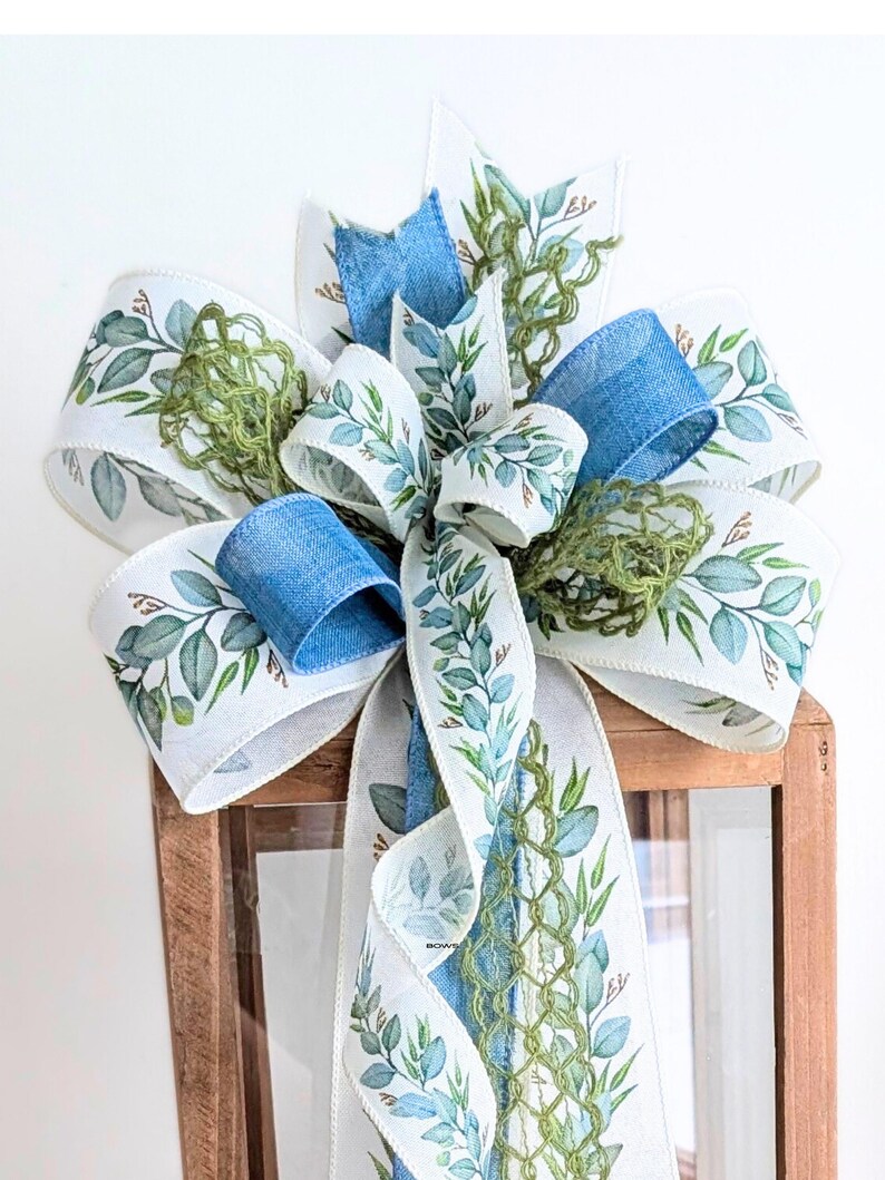 Blue and Cream Floral Wreath Bow Spring Summer Wired Ribbons - Etsy