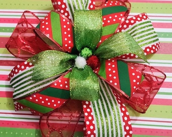 8x8 Gift Bow + Extra Ribbon for Wrapping Handmade Holiday Christmas Bow Wreath Bow, Lantern Bow, Ready to Ship!