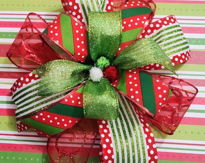8x8 Gift Bow + Extra Ribbon for Wrapping Handmade Holiday Christmas Bow Wreath Bow, Lantern Bow, Ready to Ship!
