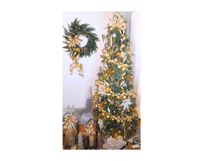 4 Sizes: Gold Tree Topper Bow. Wreath Bow, Lantern/Accent Bows Christmas Decorations