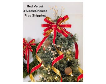 4 Sizes Red and Gold Tree Topper Bow. Wreath Bow, Lantern/Accent Bows