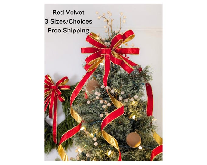 4 Sizes Red and Gold Tree Topper Bow. Wreath Bow, Lantern/Accent Bows