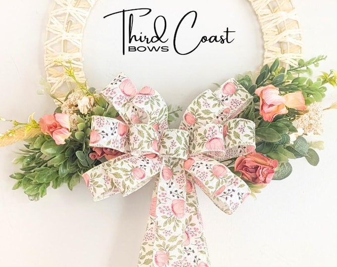 Pretty in Pinks Floral Bow Spring/Summer Wreath Bow for Wreath-Making, Lanterns, Front Porch Easter Decorations, and Mother's Day gift